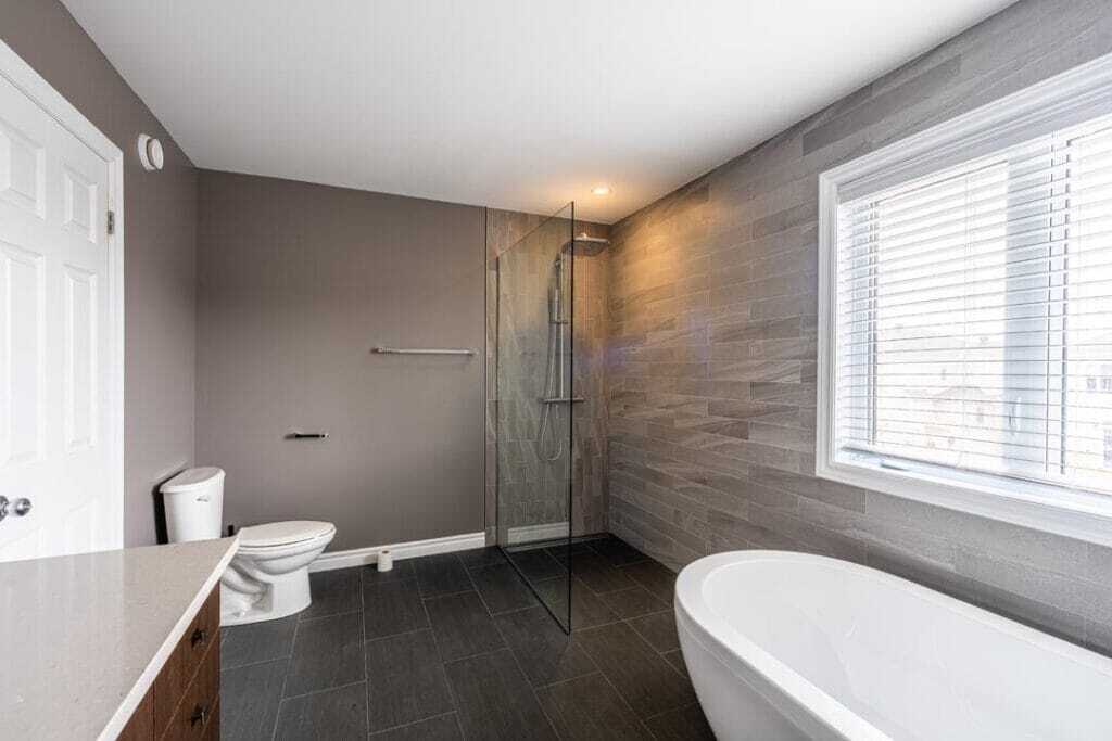 non-slip Brown tiles flooring and grab bars