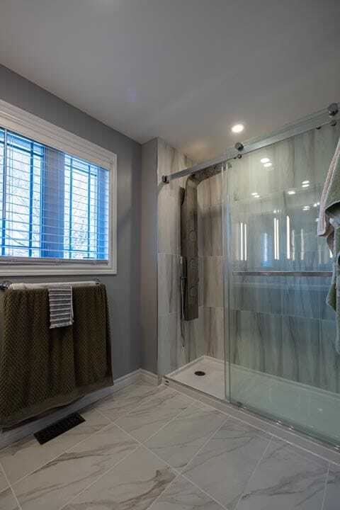 tile wall sliding glass door with heated floor vertical