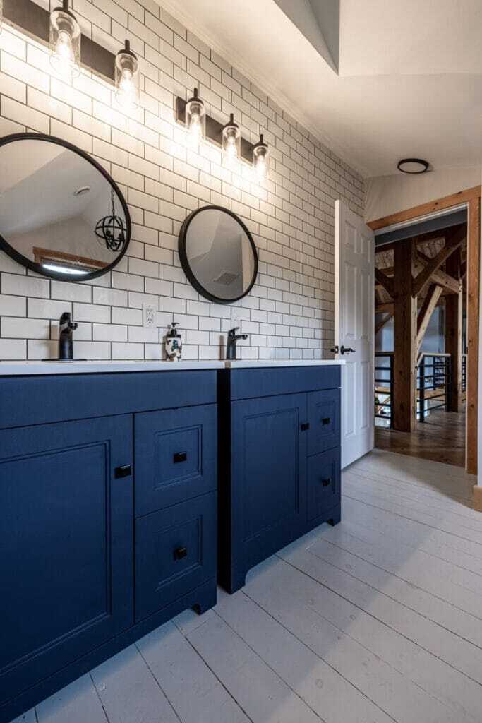 Double blue vanity bathroom renovation