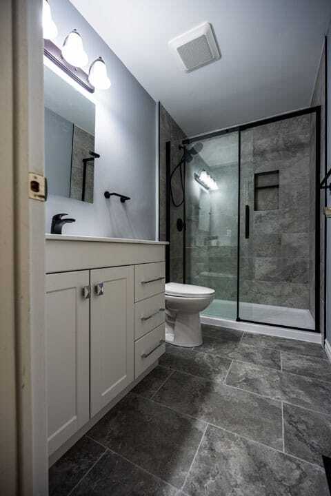 3-piece bathroom renovation tiled flooring