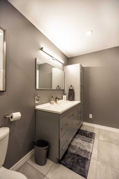 grey vanity brushed nichel faucets