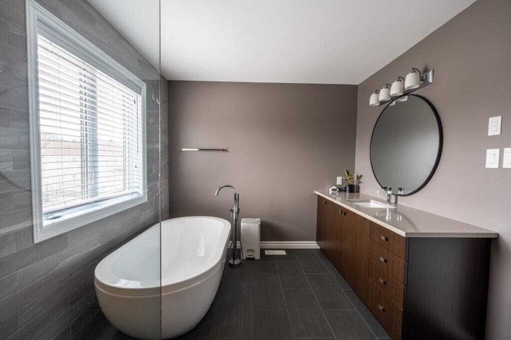 brown tub tiled floor