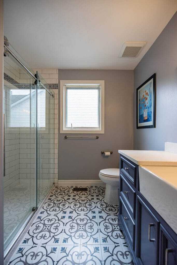 subway tile with vanity vintage design