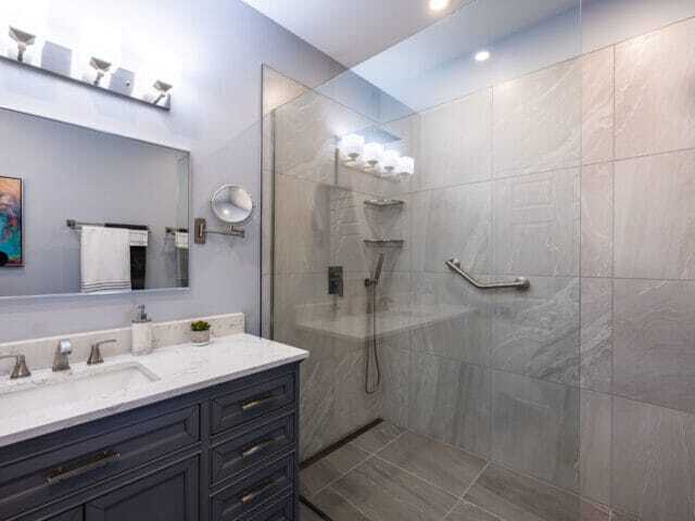custom barrier free shower with wayfair vanity