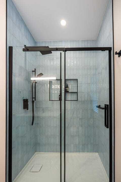Acrylic shower base blue glass