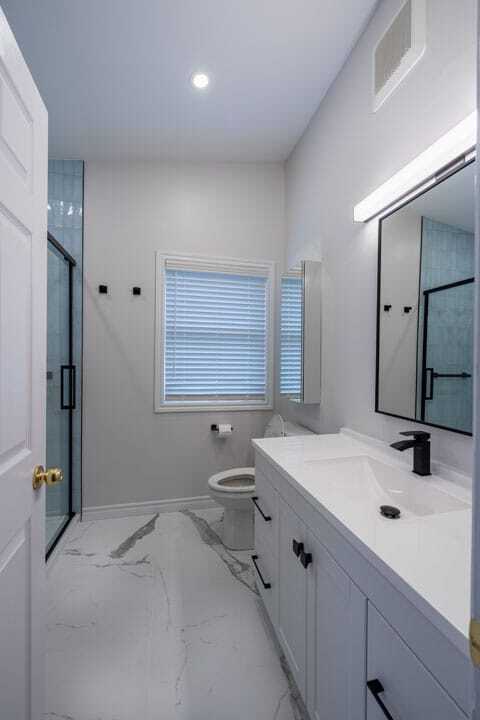 white vertical vanity renovation