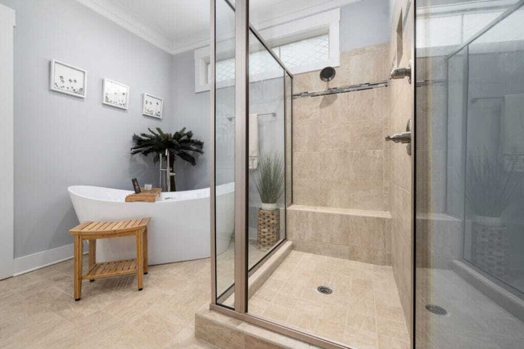 modern bath with walk-in shower