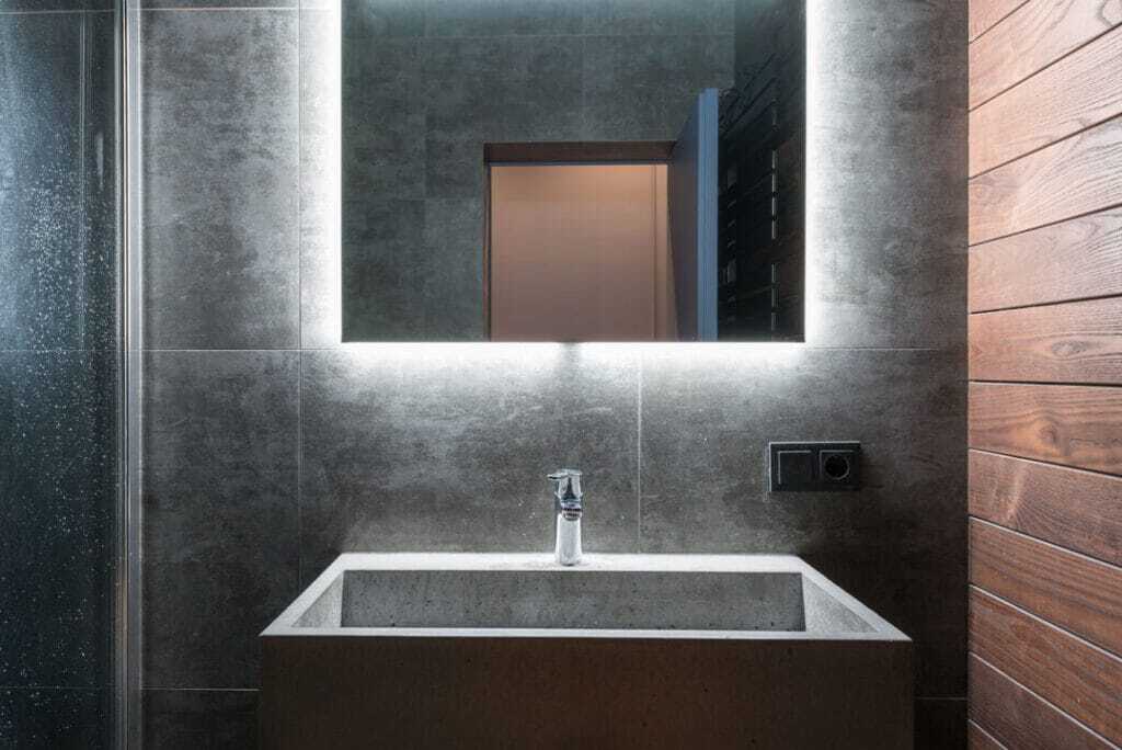 modern bathroom design with grey tiles